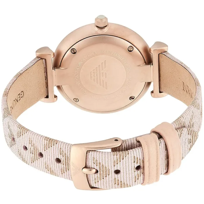 Emporio Armani Analog Grey Dial Pink Leather Strap Watch For Women - AR11126 - Image 7